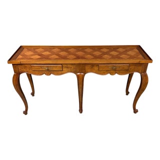 Baker Furniture French Provincial Console Table With Parquetry Inlaid Top 1980s For Sale
