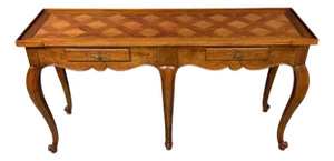 Baker Furniture French Provincial Console Table With Parquetry Inlaid Top 1980s
