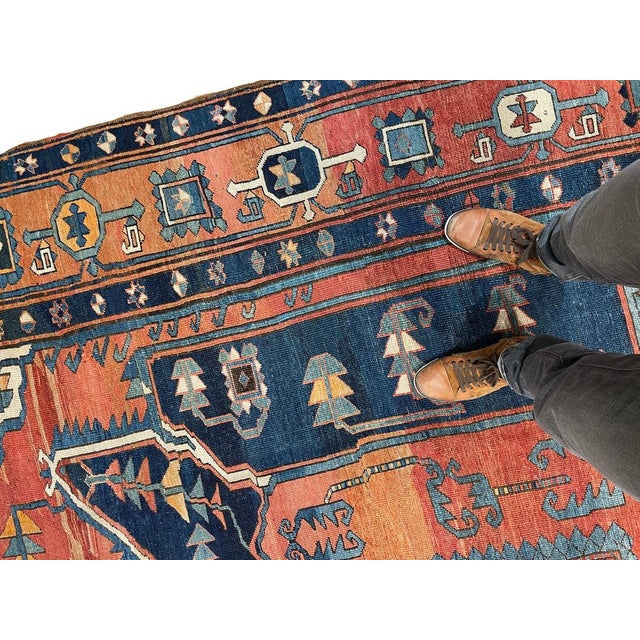 Antique Persian Serapi KING of KINGS DIAMOND Textile in Terracotta Rug 9.8 x 16 For Sale - Image 11 of 18