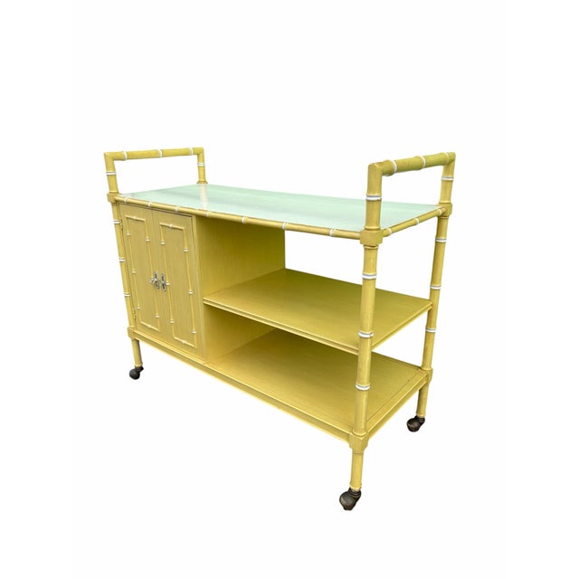 Mid-Century Modern Mid-Century Thomasville Faux Bamboo Bar Cart For Sale - Image 3 of 8