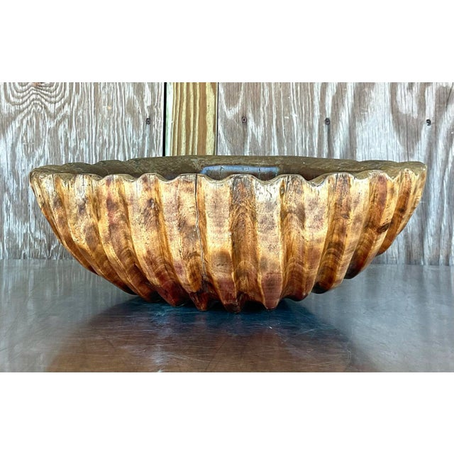 Vintage Boho Carved Wood Clam Shell For Sale - Image 11 of 12