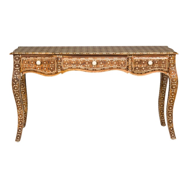 Early 21st Century Louis XV Style Anglo-Indian Console Table with Three Drawers & Bone Inlay For Sale