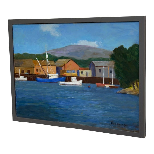 Don George Boats Docked in Colorful Harbor, Signed For Sale