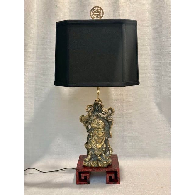 Vintage Tony Duquette Style Bespoke Parcel Gilt Guan Yu Table Lamp by Turtle & Crane -Newly Painted For Sale - Image 13 of 16