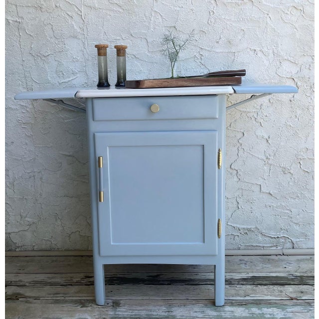 Mid-Century Modern Vintage 1940s Refinished Enamel Top Multipurpose Cabinet For Sale - Image 3 of 12