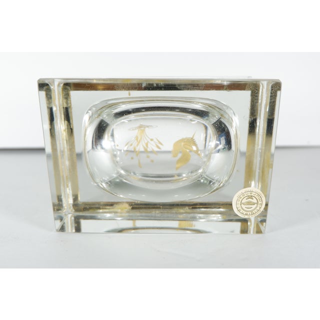 Gold Vintage Etched Gold Glass Murano Box Bird & Plant For Sale - Image 8 of 9