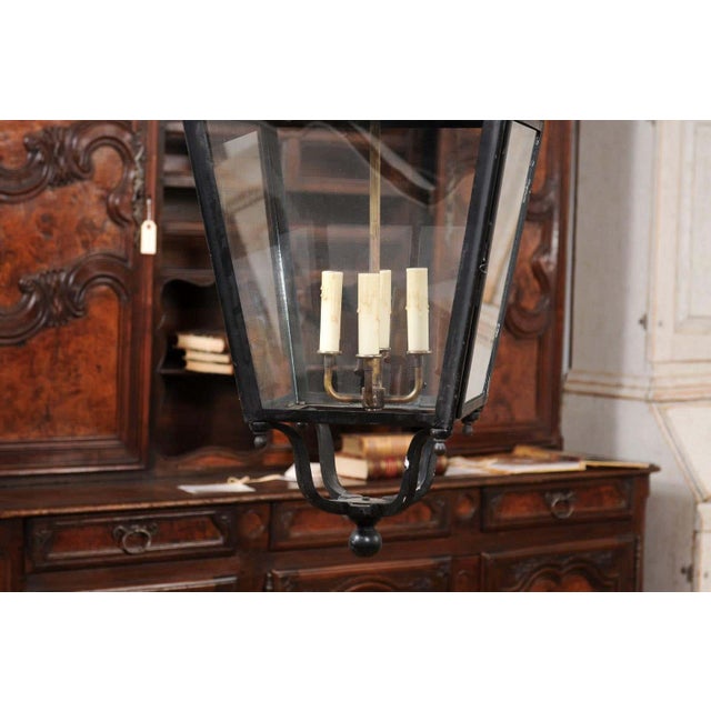 Metal Early 20th Century French Iron and Glass Lantern, Wired for the USA For Sale - Image 7 of 12