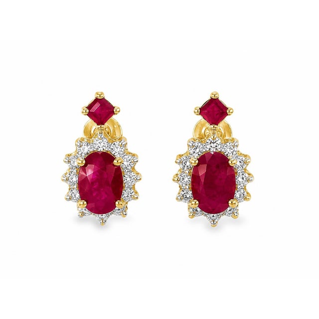 Mid 20th Century 14k Yellow Gold Estate Diamond & Ruby Filigree Earrings, Pair For Sale - Image 4 of 4