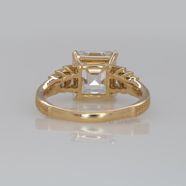 Metal 3Ct Lab Diamond Ring With Lab Diamond Accents: Solid 14k Gold, Asscher Cut 8mm, Size 6.75 For Sale - Image 7 of 8