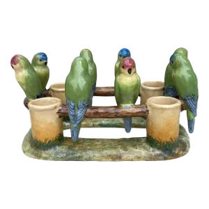 Large Majolica Parrots Centerpiece Delphin Massier, Circa 1900