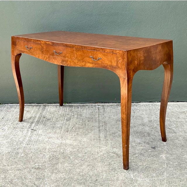 Mid-Century Modern Vintage Italian Burl Wood Writing Desk For Sale - Image 3 of 12