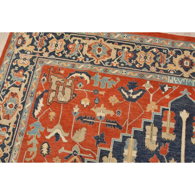 Textile Heriz Rug 9’10” X 13’11” Orange Wool Traditional Hand-Knotted Carpet For Sale - Image 7 of 15