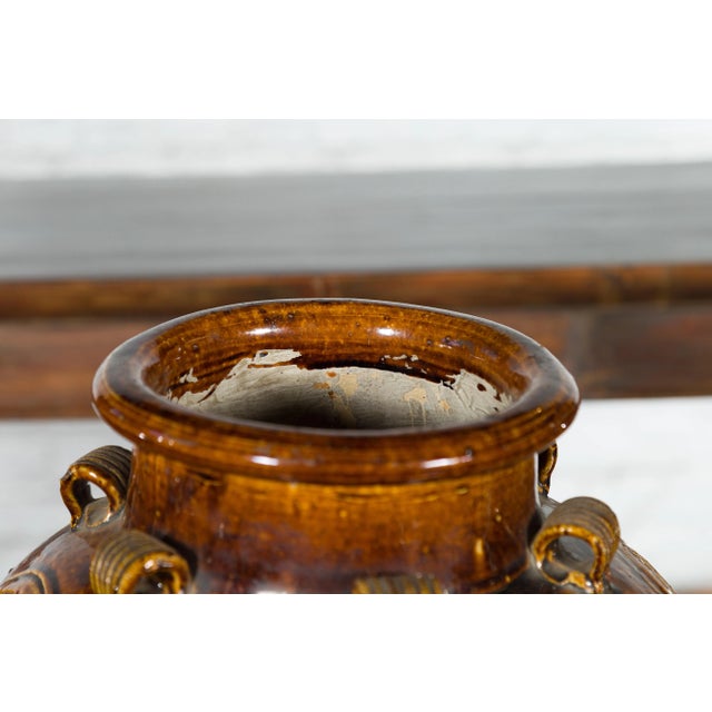 19th Century Chinese Qing Dynasty Brown Glazed Jar with Loop Handles For Sale - Image 10 of 13