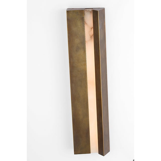 Visual Comfort Anne-Marie Barton for Visual Comfort Signature Austera 32" Sconce in Mottled Brass with Alabaster For Sale - Image 4 of 11