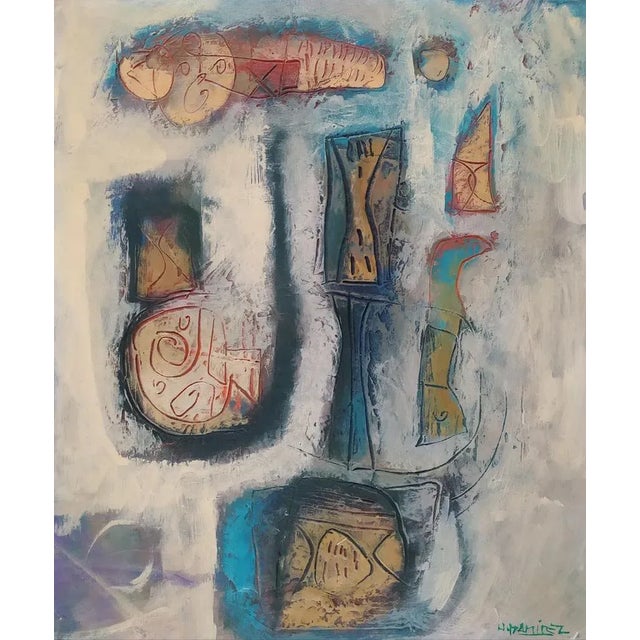 Blue Hector Ramirez Ortega, Composition, 1990, Mixed Media on Canvas For Sale - Image 8 of 8