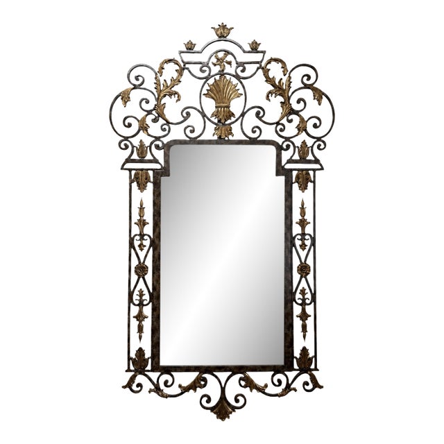La Barge Large Gilt Bronze & Scrolled Wrought Iron Wall Mirror For Sale