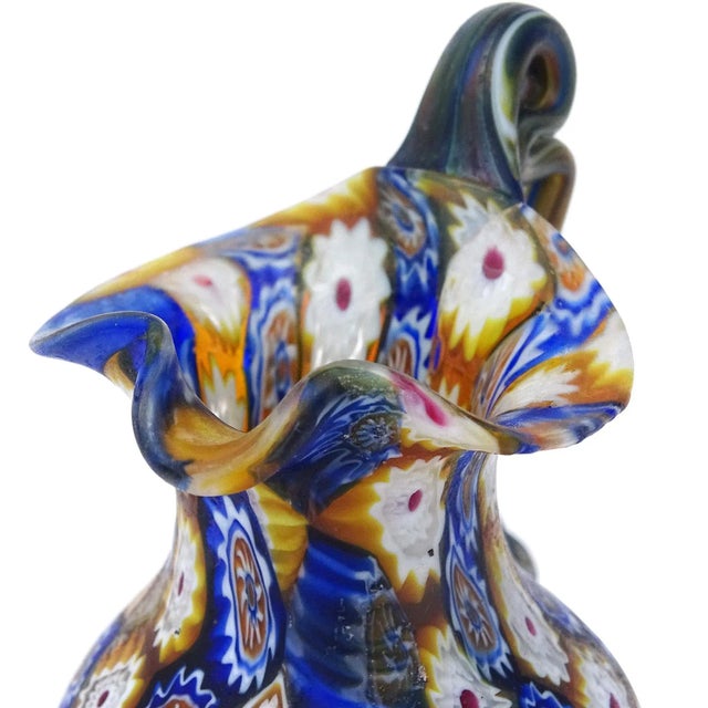 Beautiful antique Murano hand blown millefiori flowers mosaic Italian art glass decorative cabinet vase / pitcher....