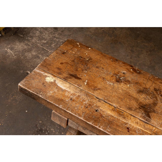 Primitive Pine Trestle Work Bench For Sale - Image 9 of 12