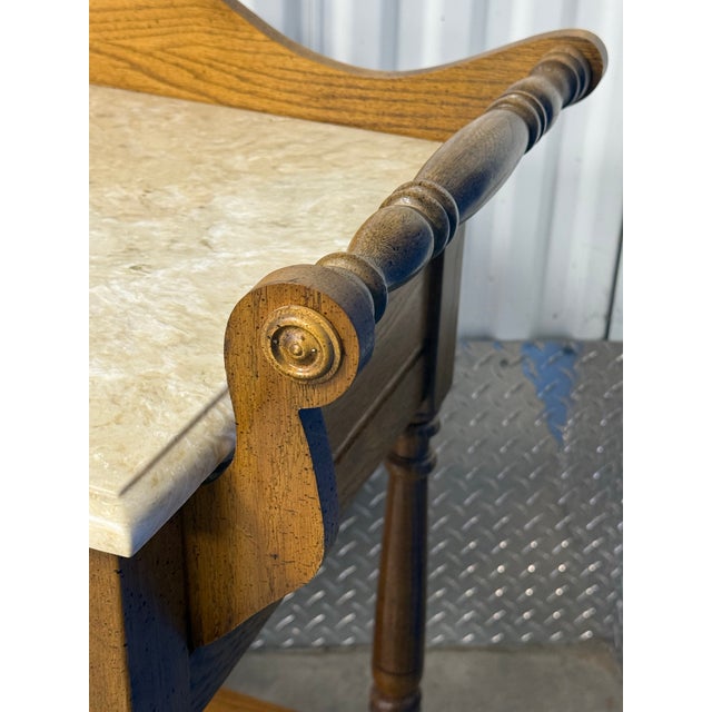 Late 20th Century Stone Top Oak Victorian Style Sever / Wash Stand For Sale - Image 4 of 10