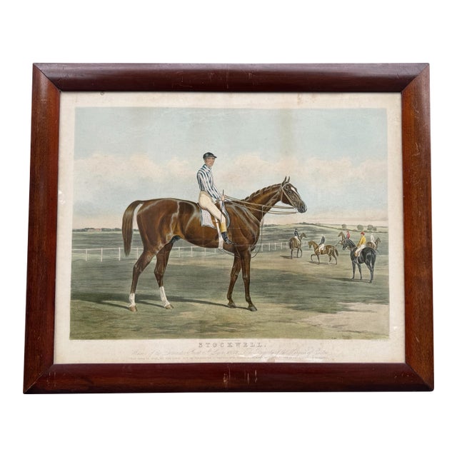 Antique Mahogany Framed Horse Litho Print For Sale