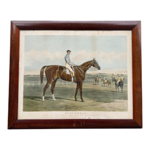Antique Mahogany Framed Horse Litho Print