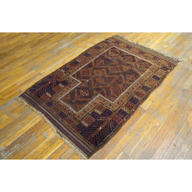 Burnt Umber 1890s Red Wine Medallion Antique Persian Baluch Prayer Carpet 3' X 4' 6'' Knotted Wool Rug For Sale - Image 8 of 9