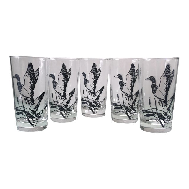 1960’s Libbey Black Duck Pressed Glass Tumblers- Set of 5 For Sale