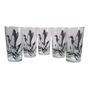 1960’s Libbey Black Duck Pressed Glass Tumblers- Set of 5