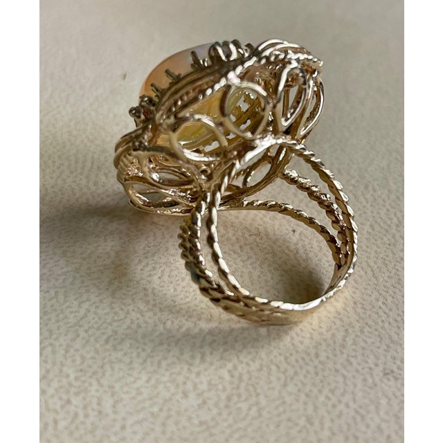 15 Carat Oval Shape Ethiopian Opal Cocktail Ring 14 Karat Yellow Gold Solid Ring For Sale - Image 4 of 18