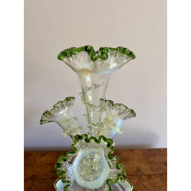 19th Century Antique Vaseline and Green Glass Epergne, 1880 For Sale - Image 5 of 9