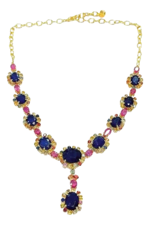 Bochic "Capri" Blue Multi Sapphire & Ruby Necklace Set 18K Gold & Silver