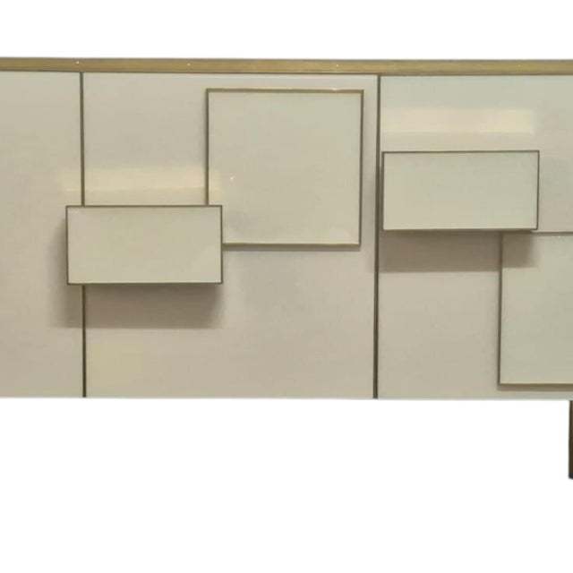 Italian Sideboard in Ivory Glass and Brass from Justfurnituress SRL, Set of 2 For Sale - Image 11 of 13