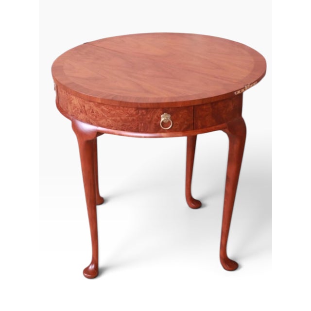 Wood Baker Furniture Burled Walnut Queen Anne Flip Top Demilune Console Table For Sale - Image 7 of 11