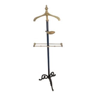Vintage Hollywood Regency Style Gentlemen's Brass & Decorative Iron Valet Clothing Rack For Sale