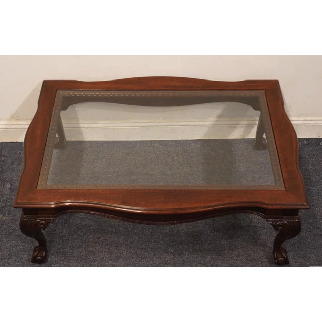 Drexel Drexel Furniture Solid Mahogany Traditional Chippendale Style Ball & Claw 44" Accent Coffee Table W. Glass Top For Sale - Image 4 of 7