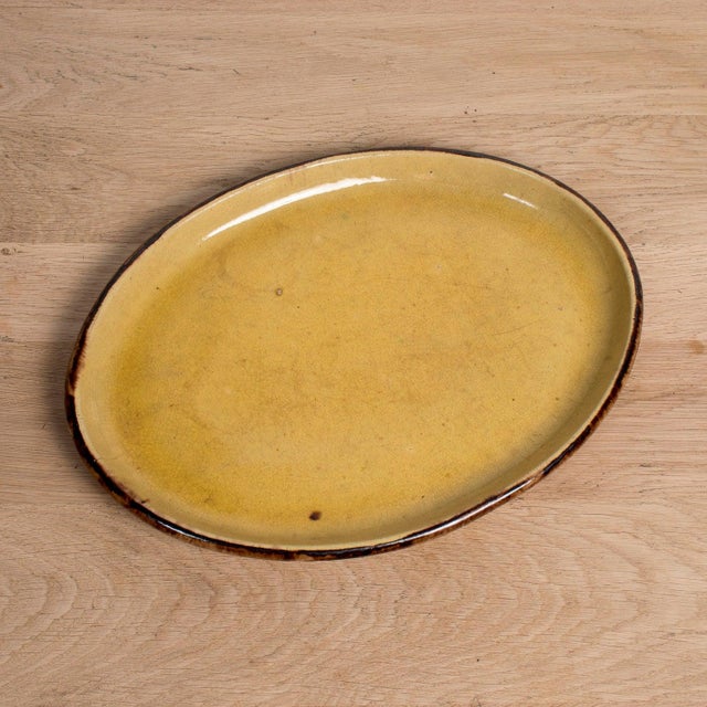 Ceramic Large Vintage French Dieulefit Provencal Yellowware Glazed Oval Platter For Sale - Image 7 of 12
