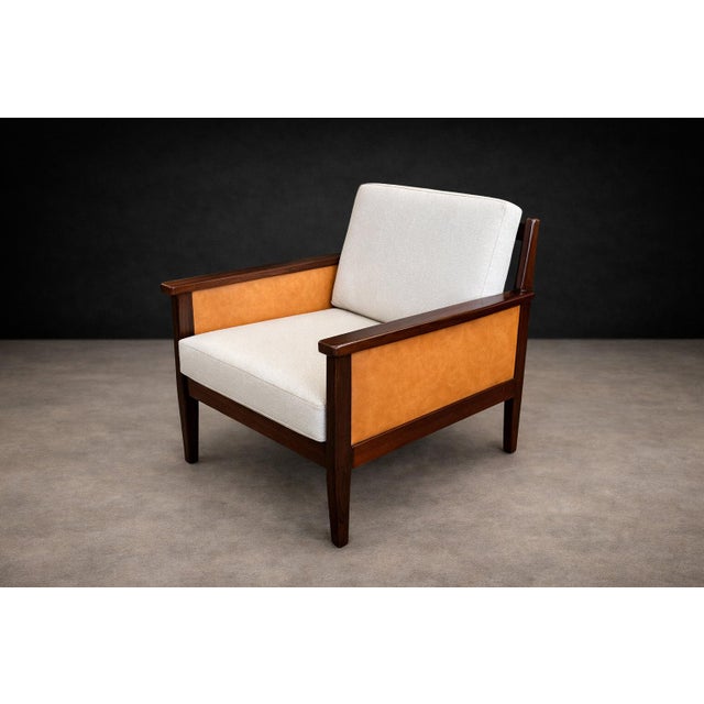 Brazilian Modern Armchair in Rosewood, Leather & Linen, Fatima, 1960s For Sale - Image 4 of 12