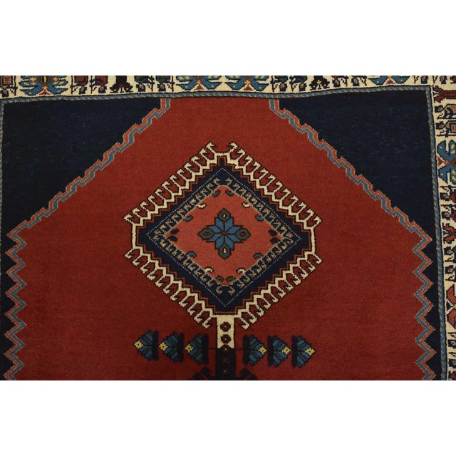 Red Yalameh Rug 3’4” X 4’10” Red Wool Vintage Tribal Hand-Knotted Carpet For Sale - Image 8 of 12