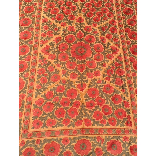 Textile Vintage Suzani Silk Floral Textile, 1980s For Sale - Image 7 of 8