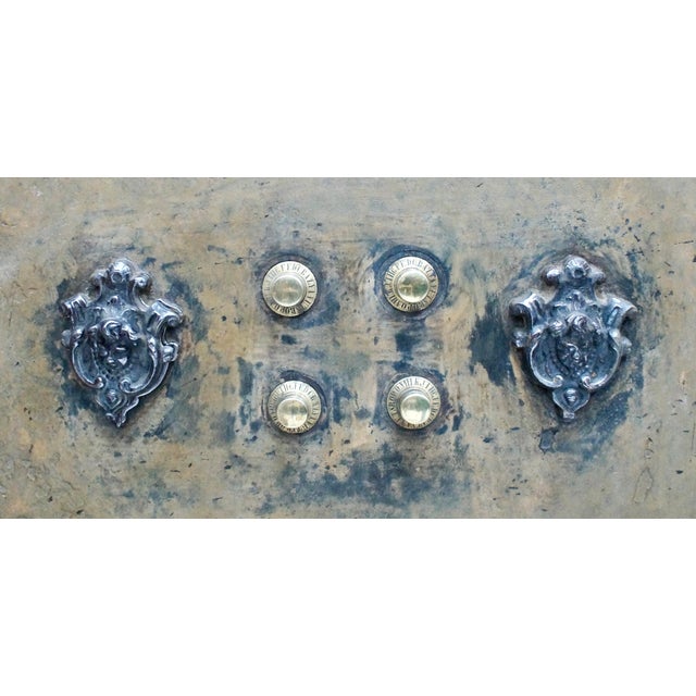 Antique French Stand Up Safe on Oak Base from Petit Jean, 1870 For Sale - Image 11 of 12