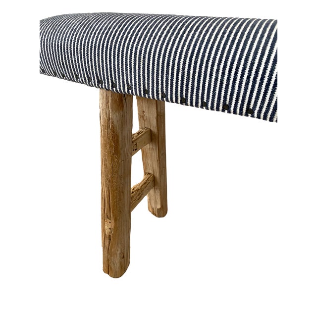 Antique Rustic Elm Skinny Bench W/ Custom Upholstered Seat Chairish