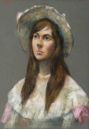 Thomas Strickland Portrait of a Young Woman, Pastel Drawing by Thomas Strickland circa 1970