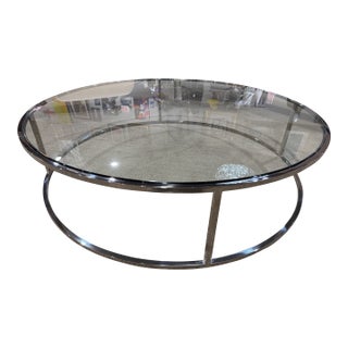 Restoration Hardware Round Glass Top Coffee Table For Sale
