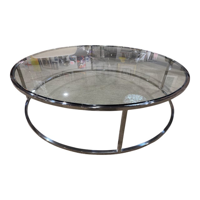 Restoration Hardware Round Glass Top Coffee Table For Sale