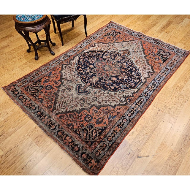 Antique Persian Farahan Sarouk Rug, Hand-Knotted Wool, Floral Pattern, Ivory & Brick Red, 5x7 For Sale In Chicago - Image 6 of 17