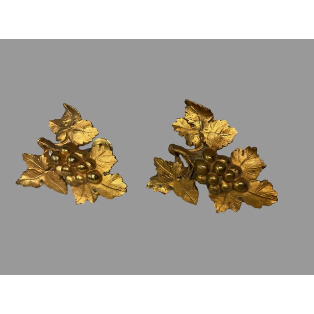 Victorian Set of 4 Matching Antique Victorian Gilt Metal Grape & Leaf Curtain Tiebacks For Sale - Image 3 of 5