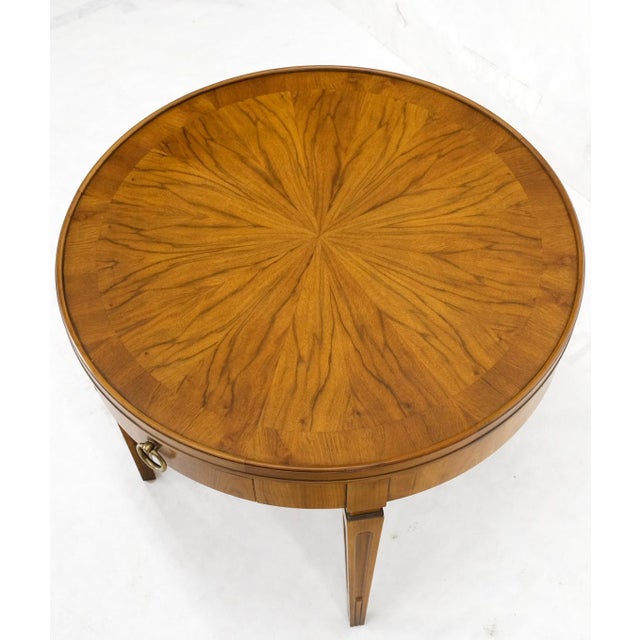 Mid 20th Century Baker Walnut Round Sunburst Pattern Gallery Top Drawer Side Lamp Table Stand For Sale - Image 11 of 15