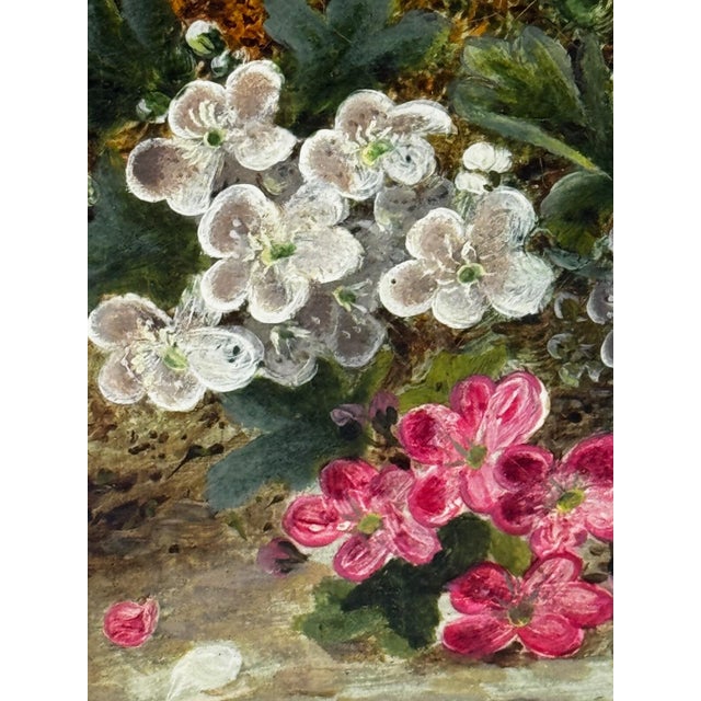 Antique Victorian Still Life Oil Painting by Oliver Clare, Signed Floral Blossom & Bird’s Nest With Blue Eggs, c.1880, Ornate Gilt Frame For Sale - Image 13 of 18