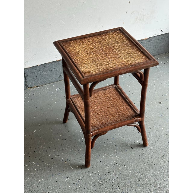 Bloomingdale's 1980s Bamboo and Cane British Colonial Style End Table For Sale - Image 4 of 9