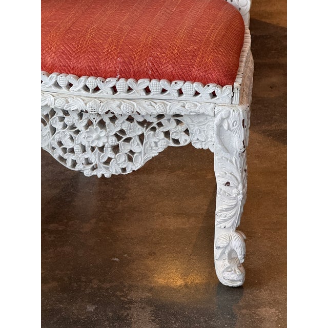 Late 19th Century Pair of Painted White Burmese Carved Side Chairs For Sale - Image 13 of 14